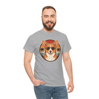 Cool Corgi Aviator Sunset T-Shirt - Heavy Cotton Classic Fit Tee - Unisex White