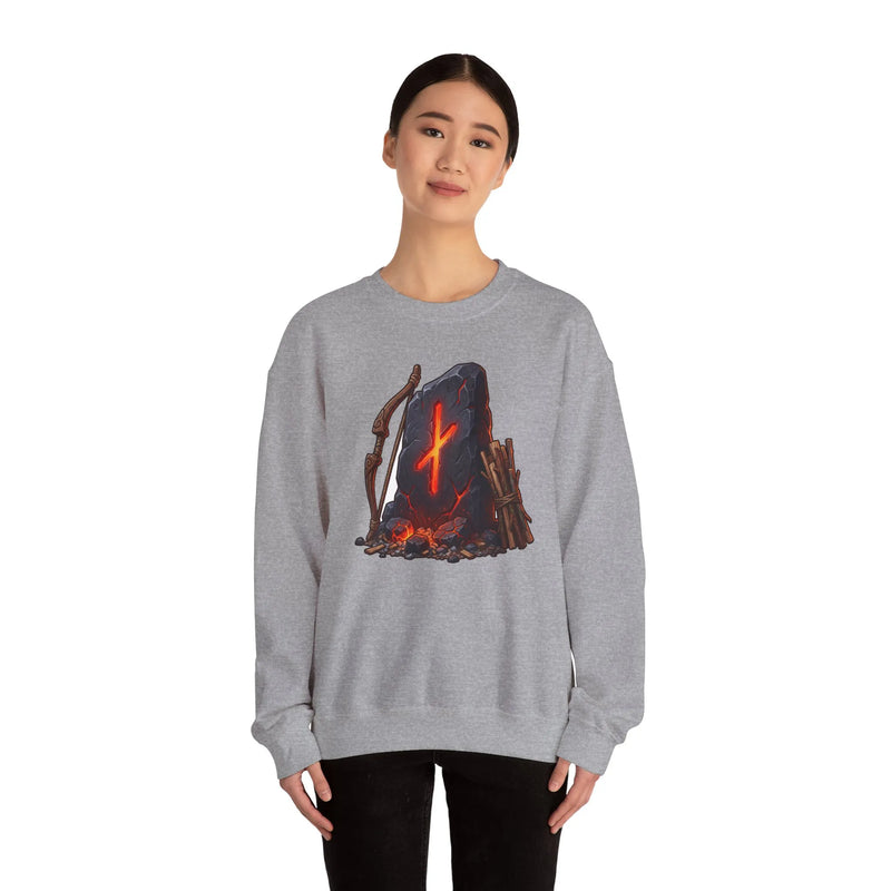 Nauthiz Rune Need-Fire Graphic Sweatshirt - Heavy Blend Crewneck Fleece - Unisex White