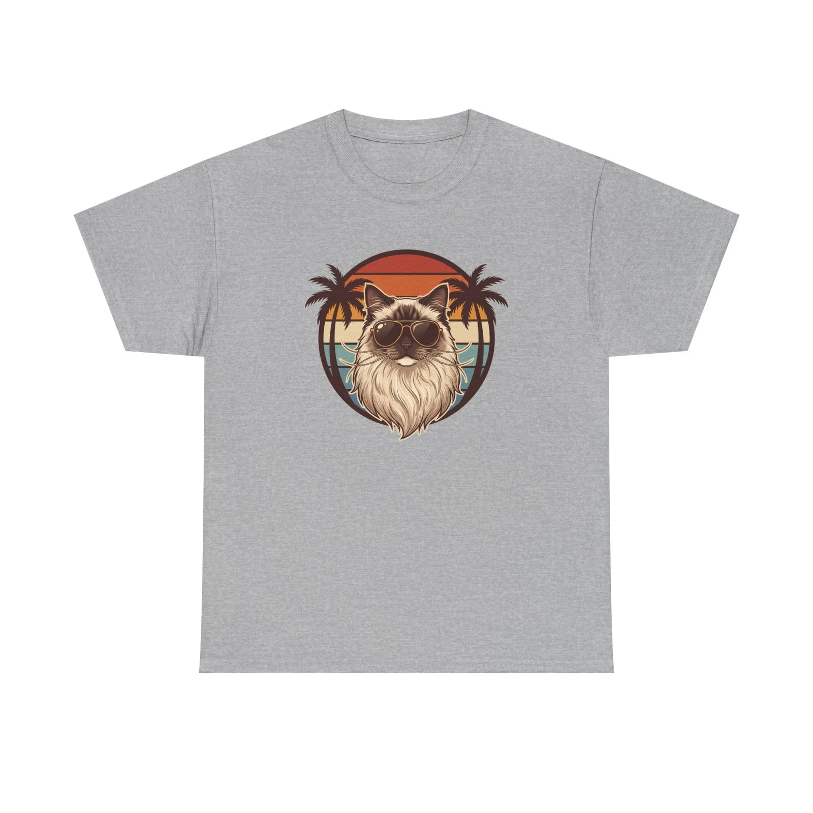 Ragdoll Cat 70s Sunset Aviators T-Shirt - Heavy Cotton Classic Fit Tee - Unisex White