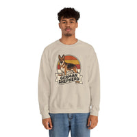German Shepherd Retro 70s Sunset Sweatshirt - Heavy Blend Cotton Blend Crewneck - Unisex White