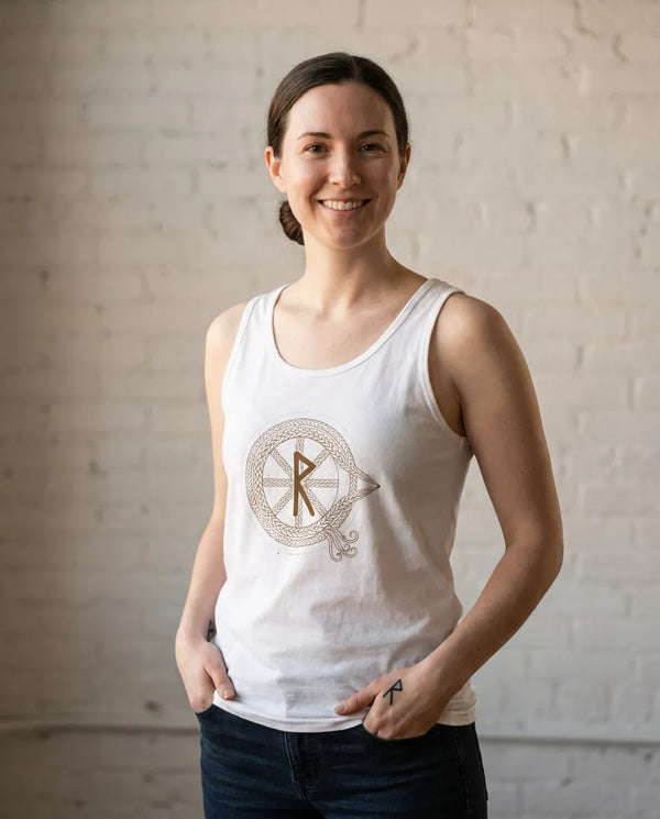 Raido Journey Rune Symbol Tank Top - Soft Airlume Cotton Jersey - Unisex White