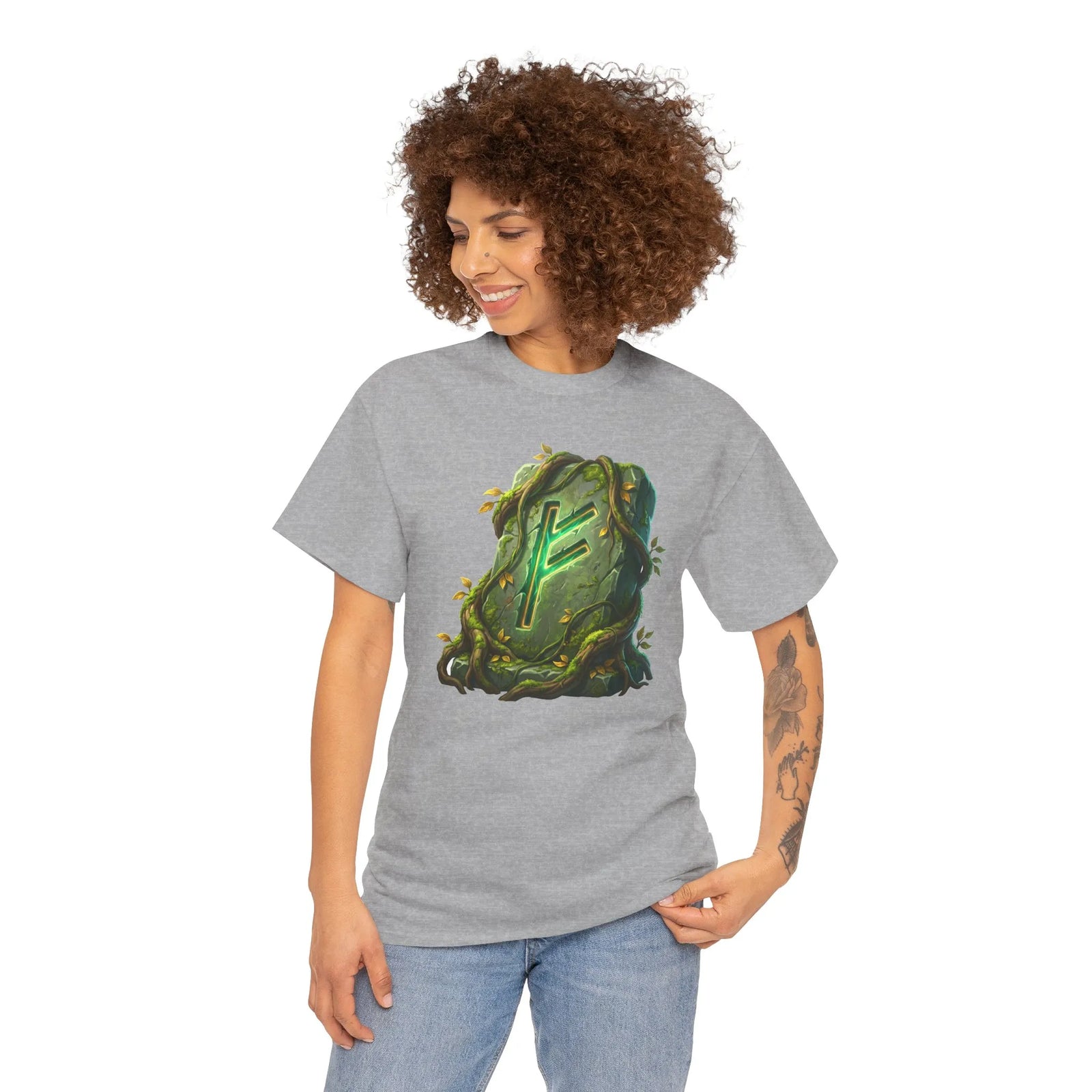 Fehu Rune Wealth Symbol T-Shirt - Heavy Cotton Classic Fit Tee - Unisex White