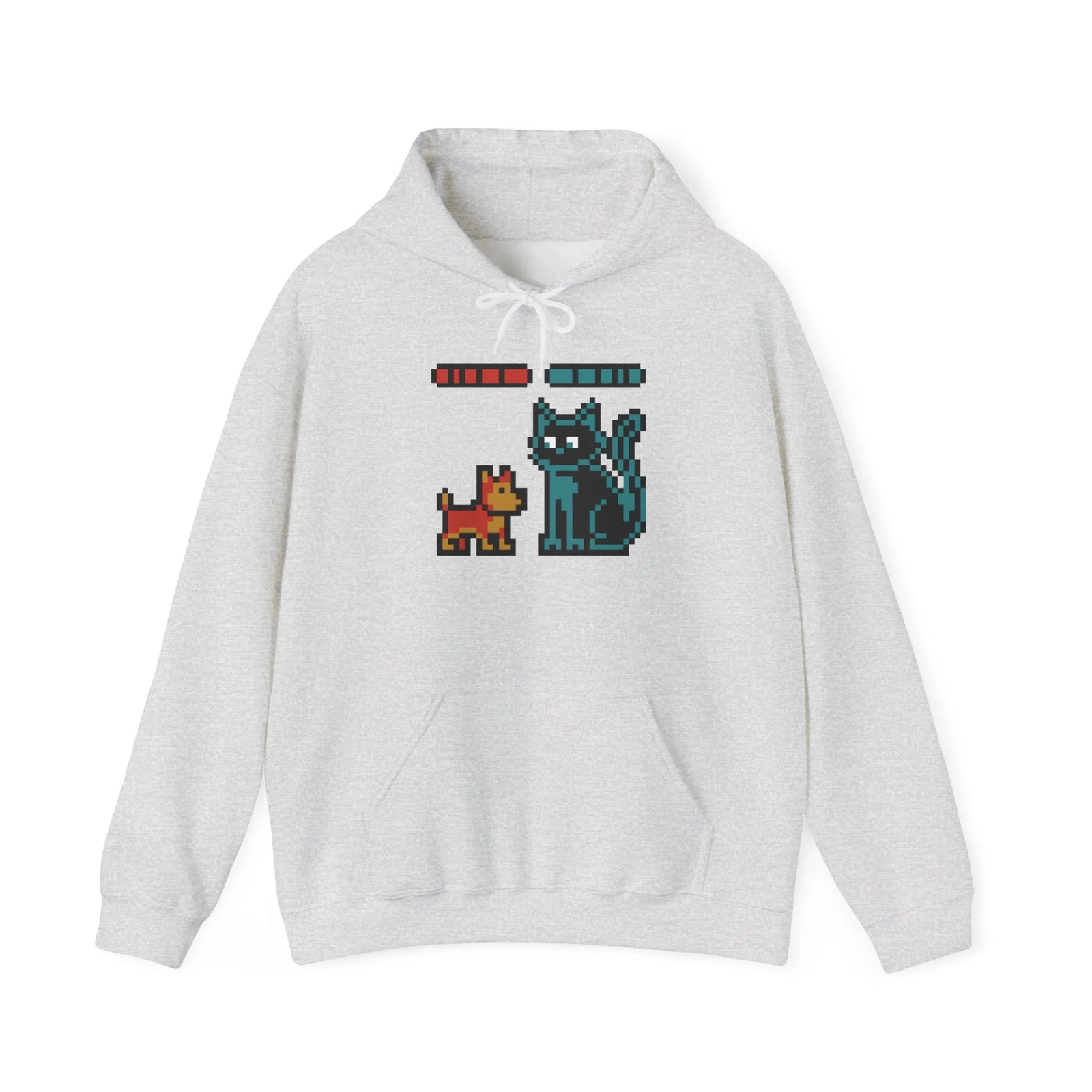 Boss Fight 8-Bit Pixel Gaming Dogs Hoodie - Medium Weight Cotton Blend Pullover - Unisex White