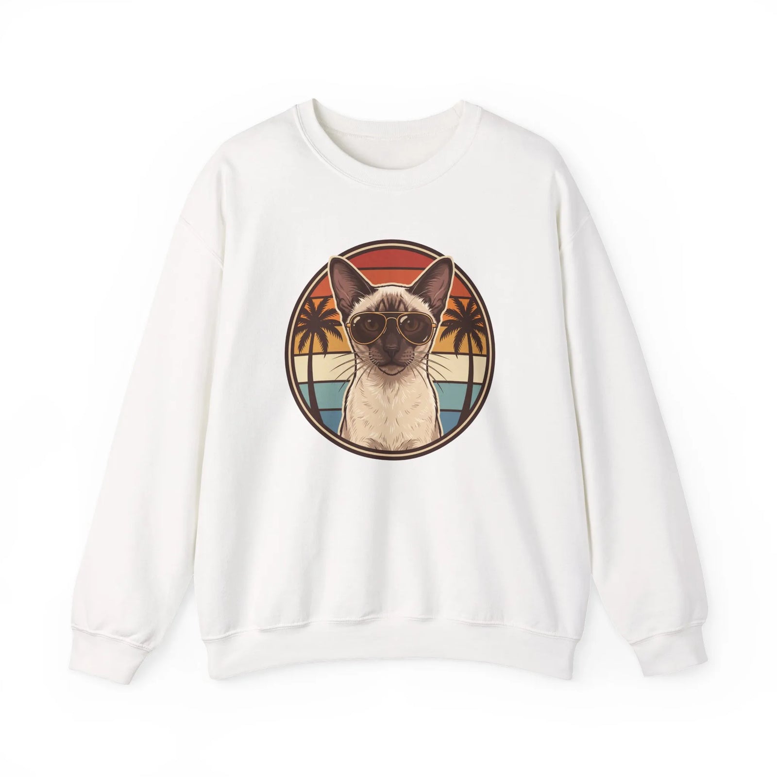 Siamese Cat 70s Sunset Aviator Sweatshirt - Heavy Blend Cotton Blend Crewneck - Unisex White