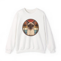 Siamese Cat 70s Sunset Aviator Sweatshirt - Heavy Blend Cotton Blend Crewneck - Unisex White