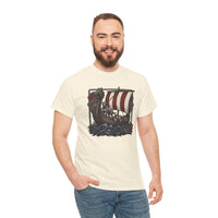 Viking Berserker Dogs Longship T-Shirt - Heavy Cotton Classic Fit Tee - Unisex White