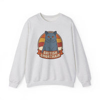 British Shorthair Retro Sunset Cat Sweatshirt - Heavy Blend Fleece Crewneck - Unisex White