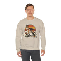 German Shepherd Retro 70s Sunset Sweatshirt - Heavy Blend Cotton Blend Crewneck - Unisex White