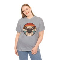 Pug Aviator 70s Sunset Graphic T-Shirt - Heavyweight Cotton Classic Fit Tee - Unisex White