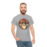 Calico Cool Cat Sunset Aviator T-Shirt - Heavy Cotton Classic Fit Tee - Unisex White