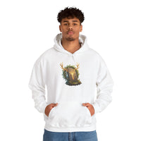 Elhaz Protection Rune Antler Hoodie - Heavy Blend Cotton Blend Pullover - Unisex White