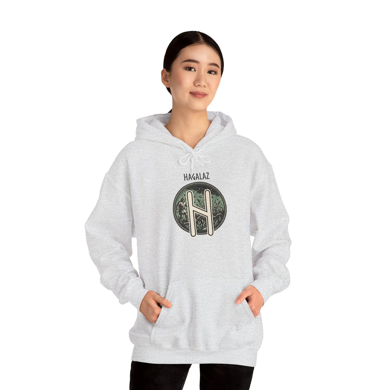 Hagalaz Rune Symbol Hoodie - Soft Heavy Blend Fleece Pullover - Unisex White