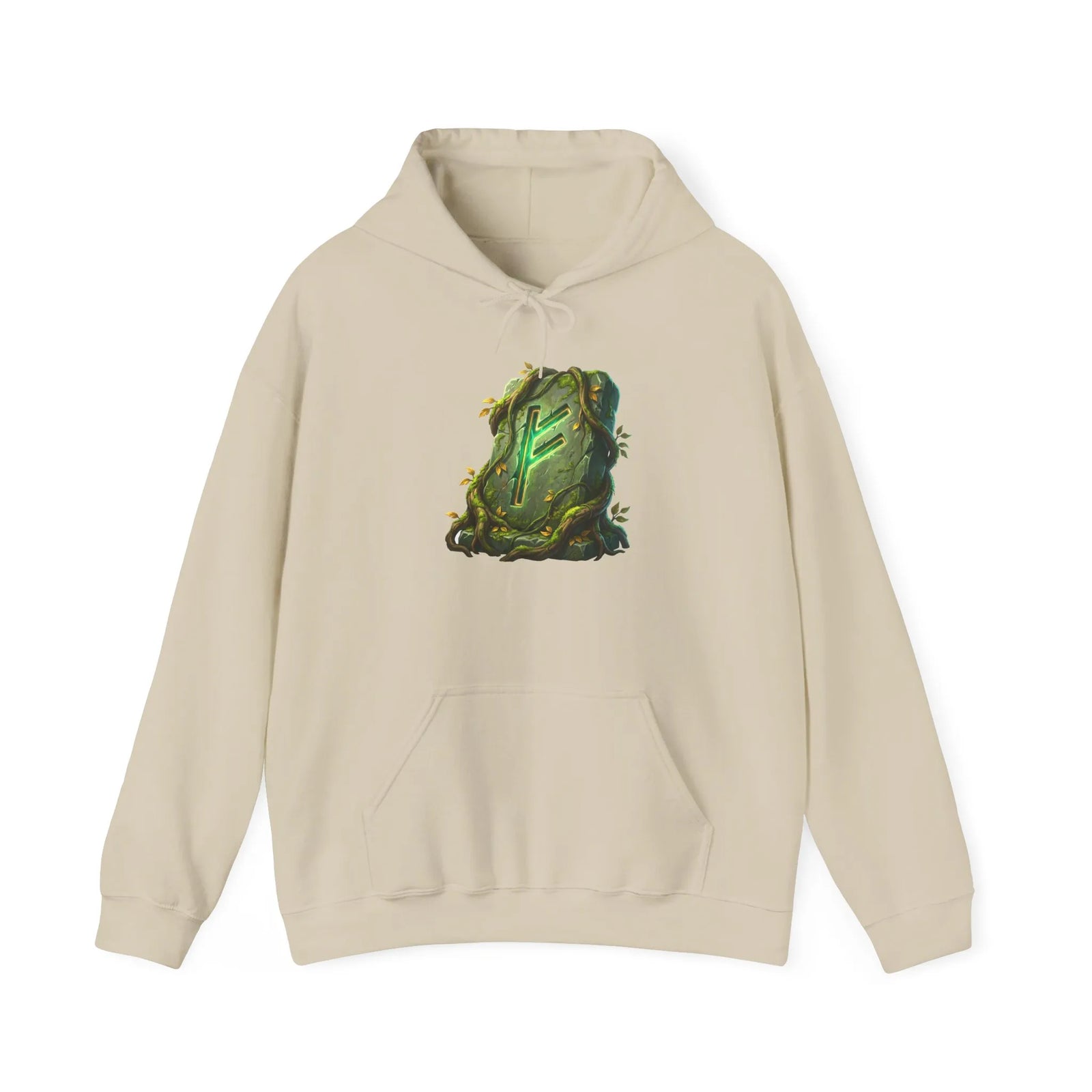 Fehu Rune Norse Symbol Hoodie - Soft Cotton Blend Pullover - Unisex Off White