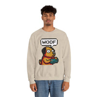 8-Bit Pixel Gaming Dogs Sweatshirt - Heavy Blend Cotton-Poly Crewneck - Unisex White