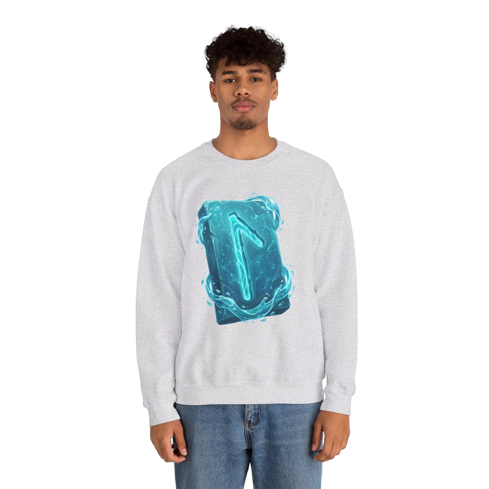Laguz Water Rune Symbol Sweatshirt - Heavy Blend Crewneck Fleece - Unisex Ash Gray