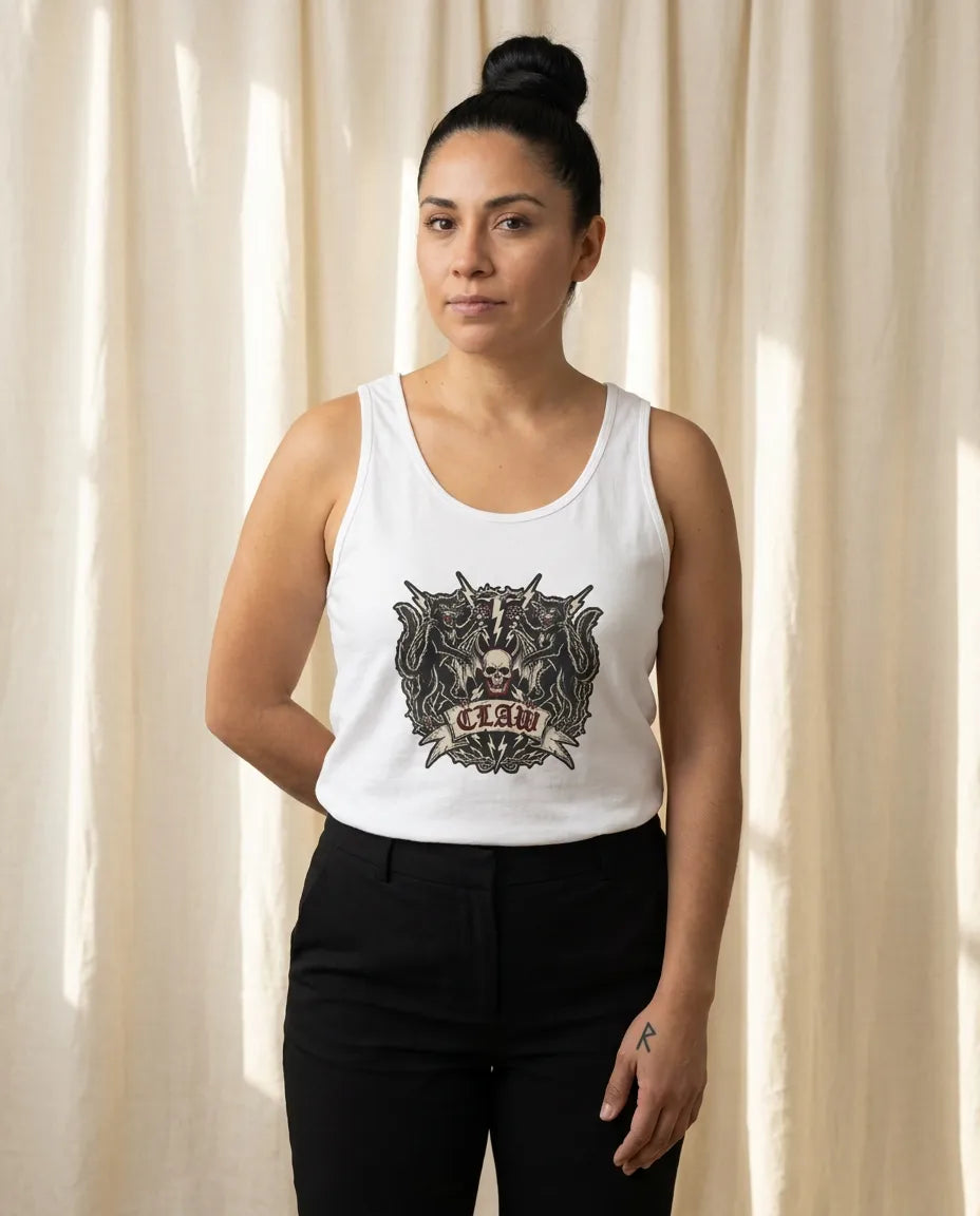 Heavy Metal Rocker Cats Band Crest Tank Top - Lightweight Jersey Retail Fit - Unisex Athletic Heather