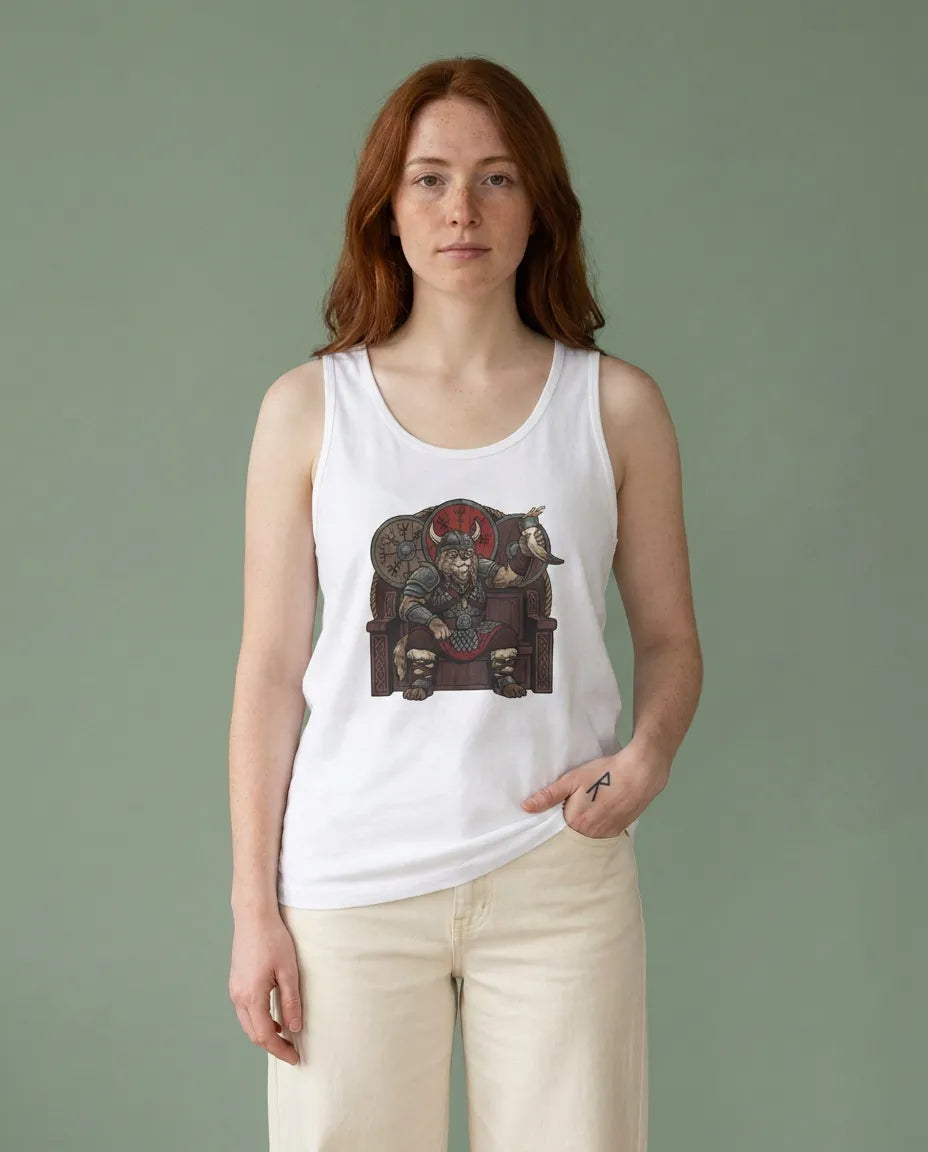 Viking Berserker Cat Graphic Tank Top - Lightweight Ringspun Cotton Jersey - Unisex Athletic Heather