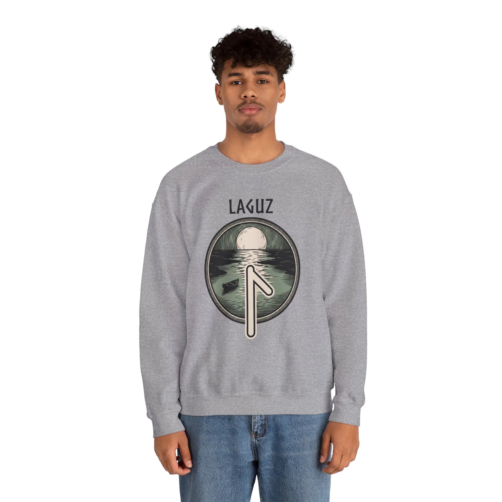 Laguz Rune Water Lifeblood Sweatshirt - Heavy Blend Fleece Crewneck - Unisex White