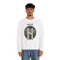 Hagalaz Rune Hail Graphic Sweatshirt - Medium-Heavy Cotton Blend Crewneck - Unisex White