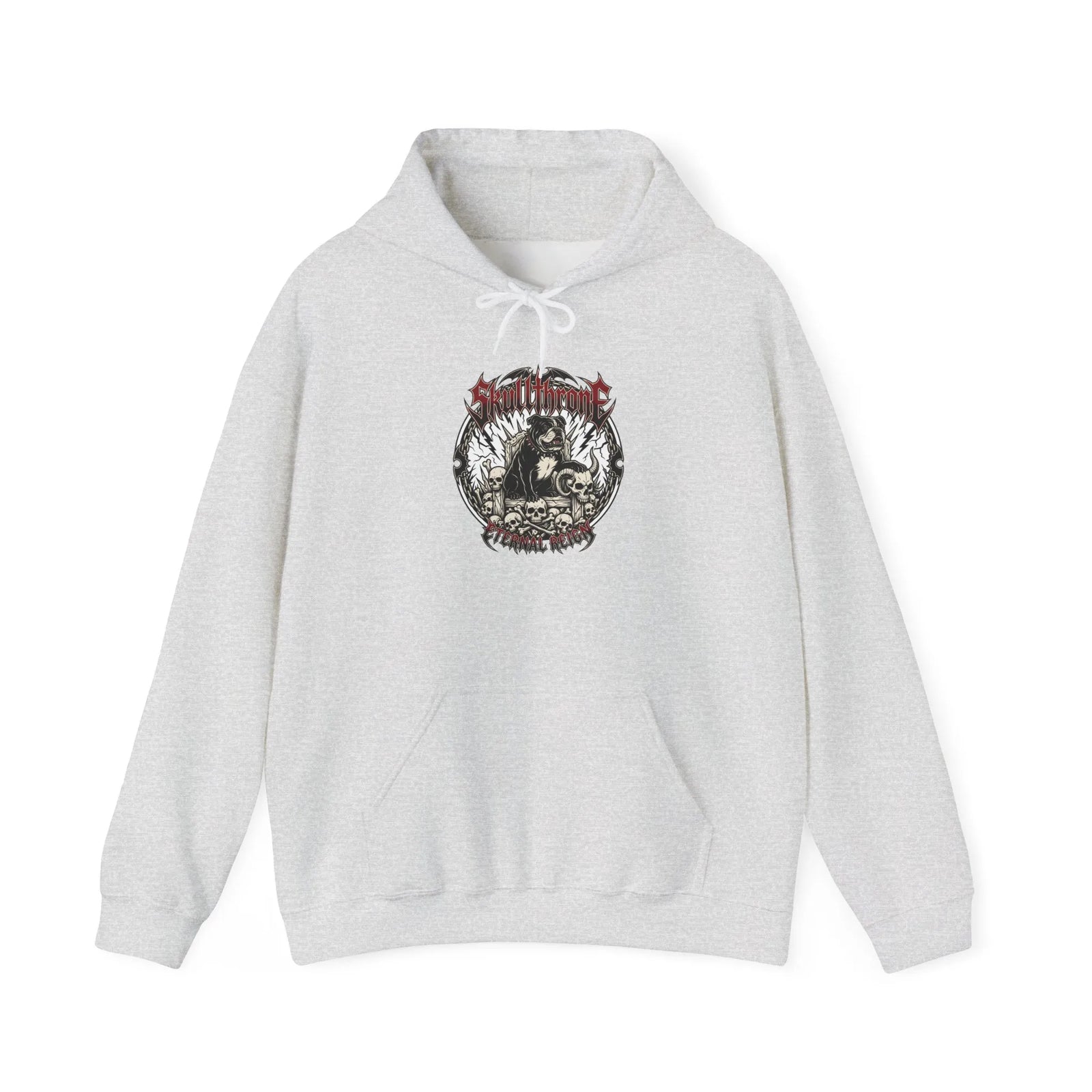 Skull Throne Rocker Dogs Graphic Hoodie - Heavy Blend Fleece Pullover - Unisex White