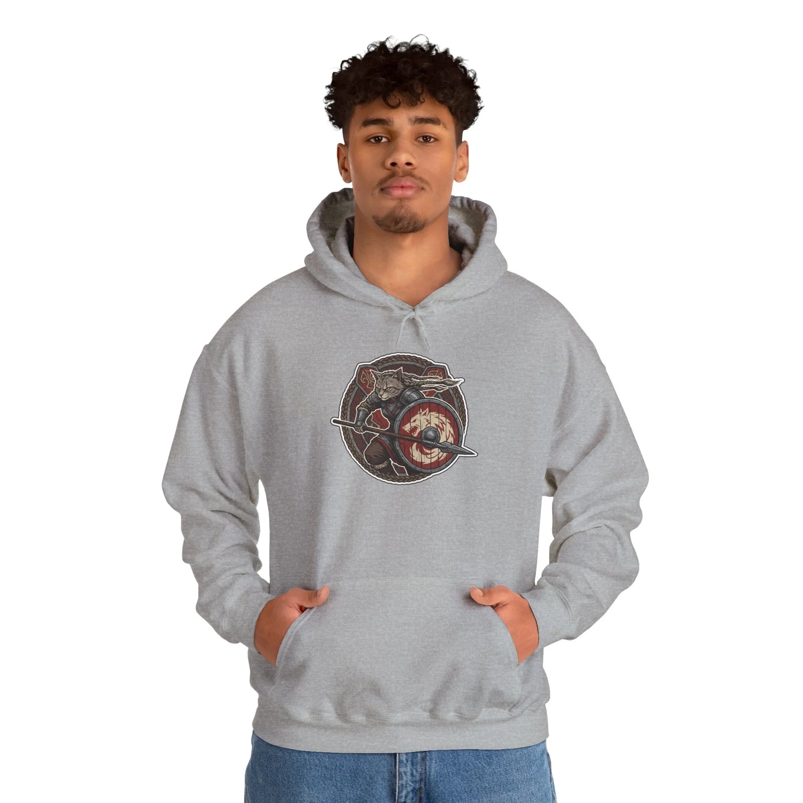 Viking Berserker Cat Shieldmaiden Hoodie - Heavy Blend Fleece Pullover - Unisex White