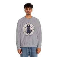 Sacred Geometry Meditating Cat Sweatshirt - Classic Fit Fleece Crewneck - Unisex White