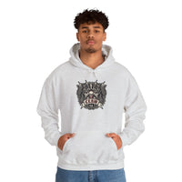 Band Crest Heavy Metal Rocker Cats Hoodie - Heavyweight Cotton Blend Classic Fit - Unisex White