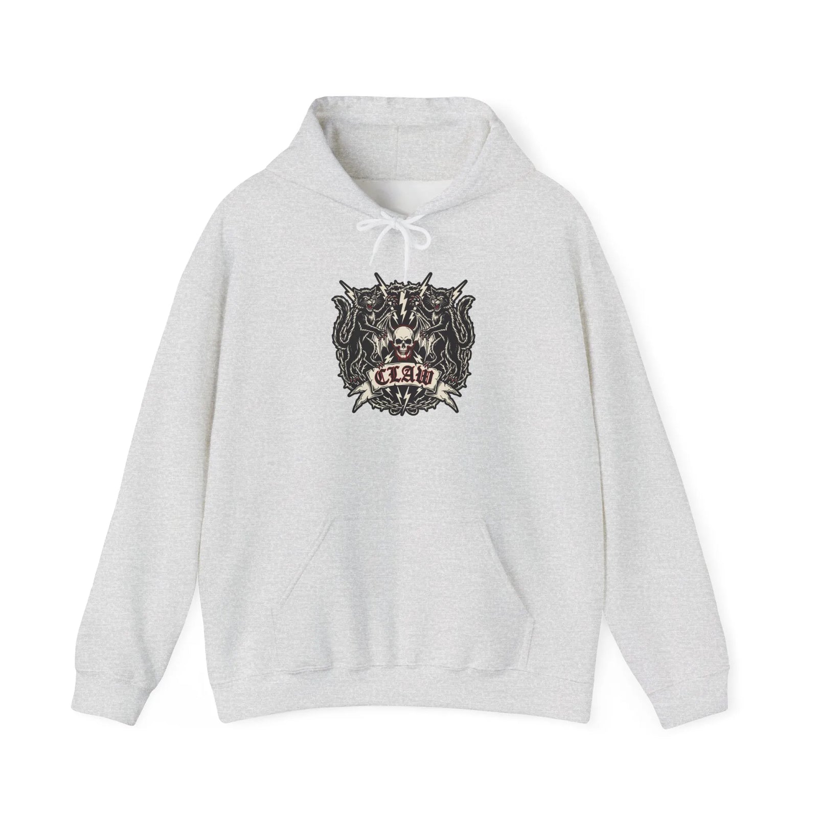 Band Crest Heavy Metal Rocker Cats Hoodie - Heavyweight Cotton Blend Classic Fit - Unisex White
