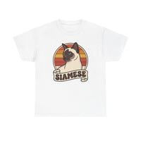 Siamese Cat Retro 70s Sunset T-Shirt - Heavy Cotton Classic Fit Tee - Unisex White