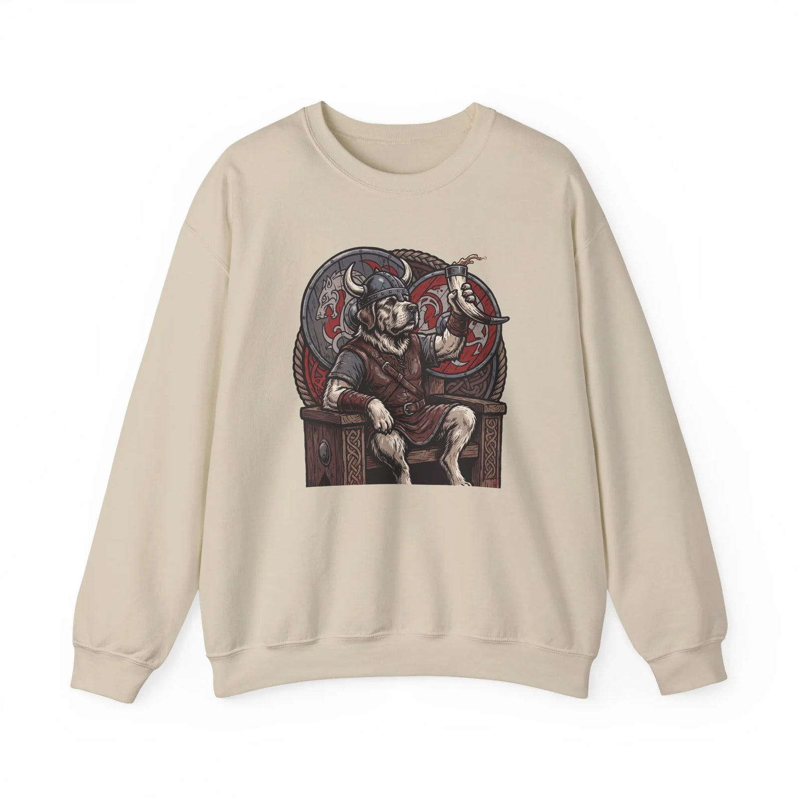 Viking Berserker Dogs Graphic Sweatshirt - Medium Weight Cotton Poly Crewneck - Unisex White