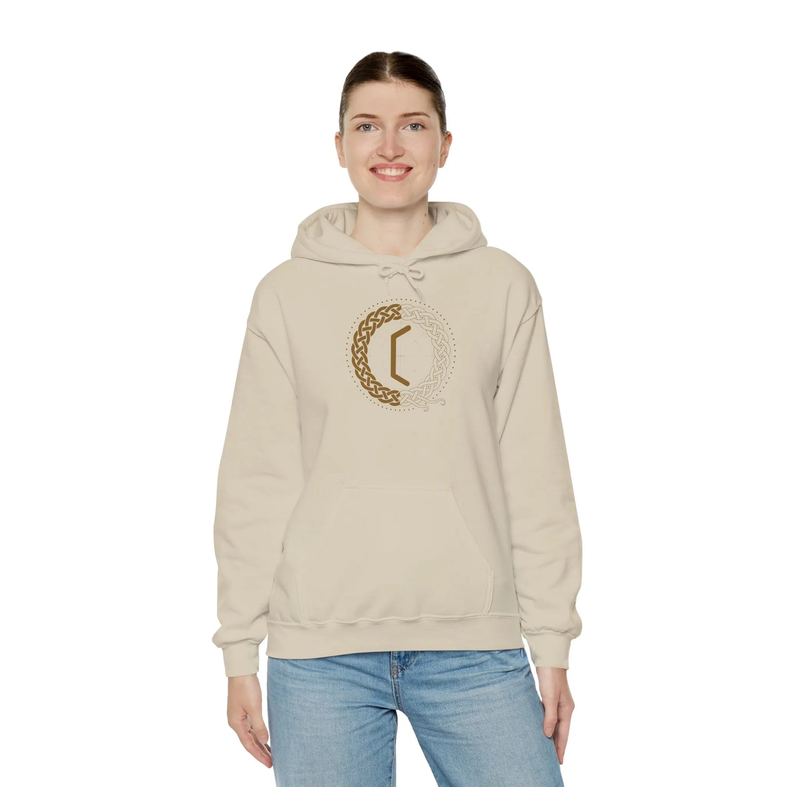 Perthro Runic Symbol Hoodie - Heavyweight Fleece Pullover - Unisex White