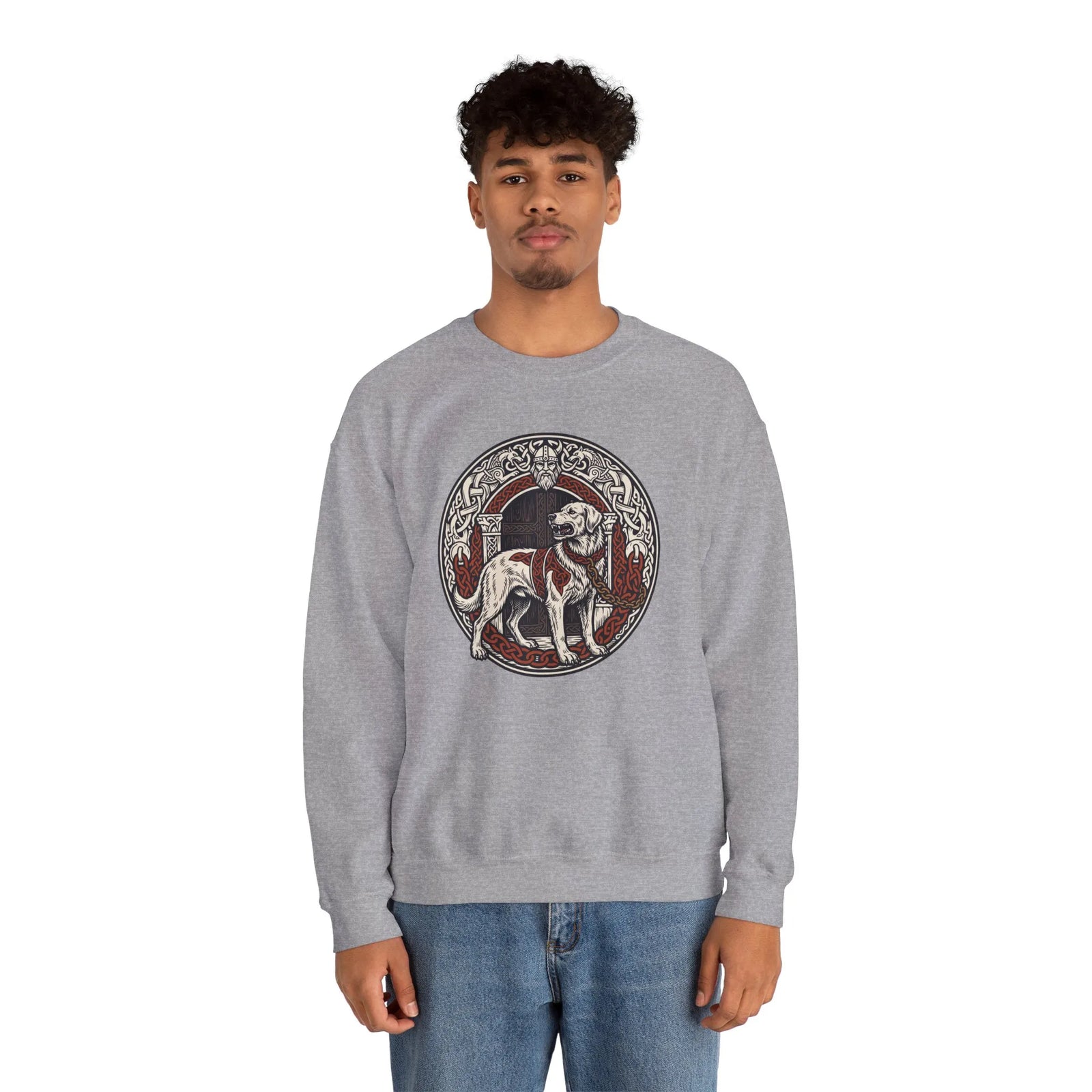 Garmr Norse Wolf Graphic Sweatshirt - Heavy Blend Classic Fit Crewneck - Unisex White