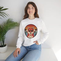 Shiba Inu Cool Dog 70s Sunset Sweatshirt - Heavy Blend Fleece Crewneck - Unisex White