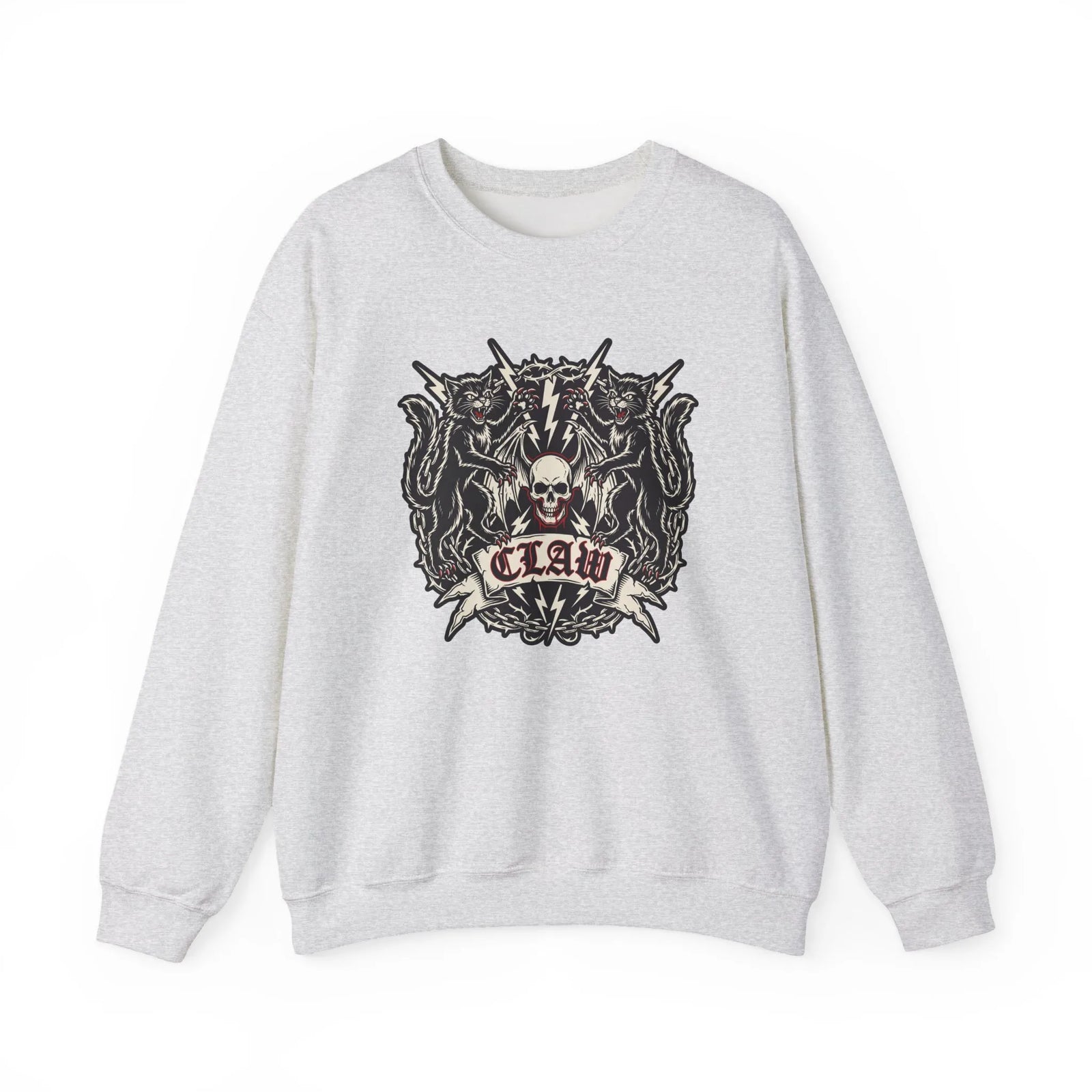 Rocker Cats Band Crest Sweatshirt - Heavy Blend Cotton-Poly Crewneck - Unisex White