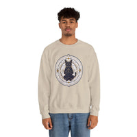 Sacred Geometry Meditating Cat Sweatshirt - Classic Fit Fleece Crewneck - Unisex White
