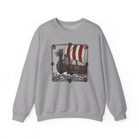Longship Prow Viking Berserker Cats Sweatshirt - Heavyweight Cotton Blend Crewneck - Unisex White