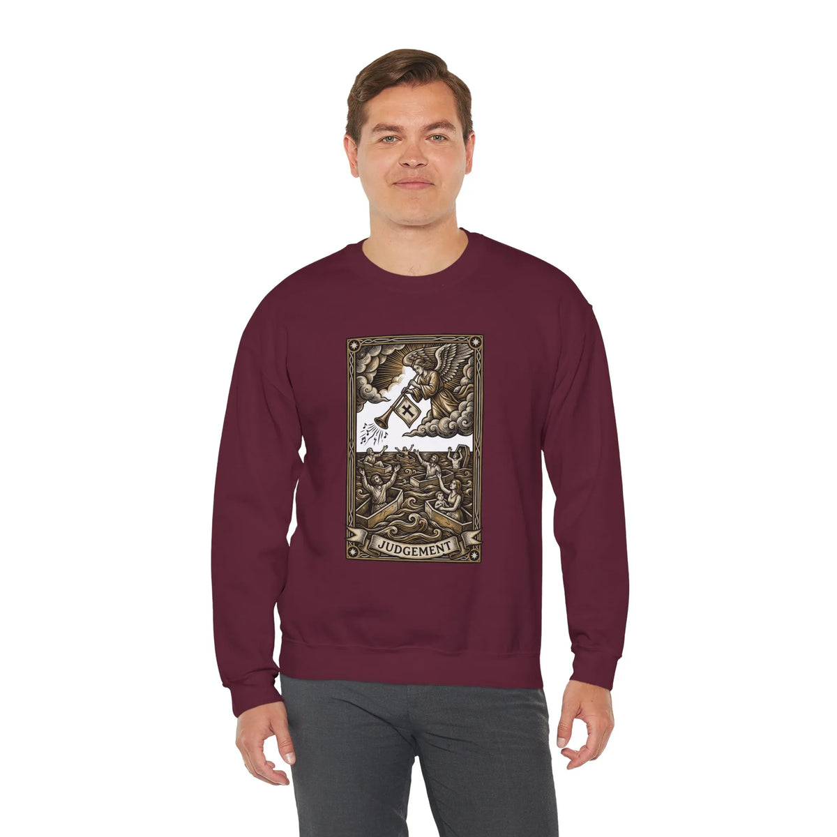Judgement Tarot Card Graphic Sweatshirt - Heavy Blend Classic Fit Crewneck - Unisex White