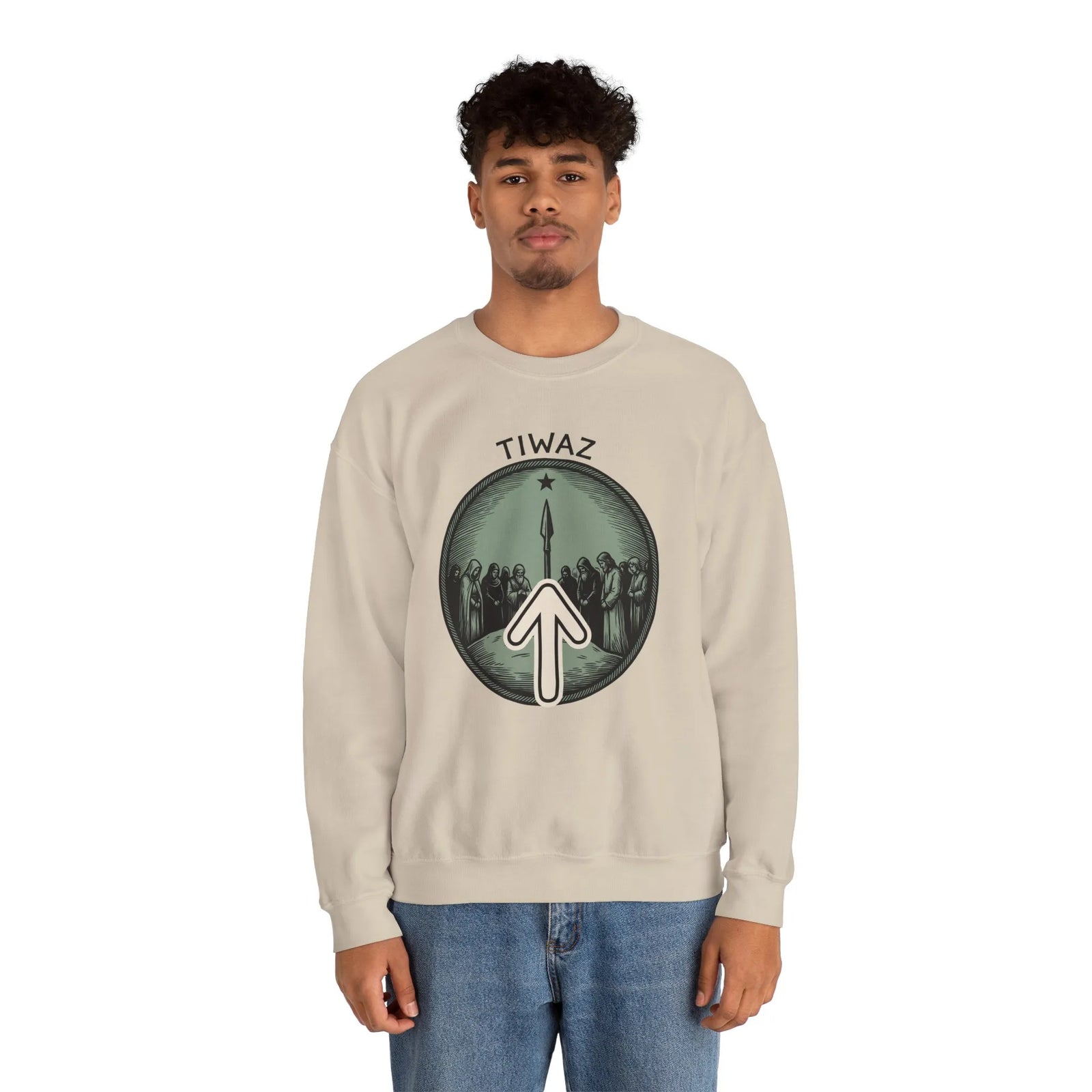 Tiwaz Rune Justice Judgment Sweatshirt - Heavy Blend Fleece Crewneck - Unisex Ash Gray