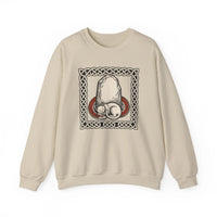 Runestone Cat Norse Woodcut Sweatshirt - Heavyweight Cotton Blend Crewneck - Unisex White