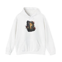 Wunjo Rune Floral Rock Graphic Hoodie - Warm Fleece Pullover Sweatshirt - Unisex White