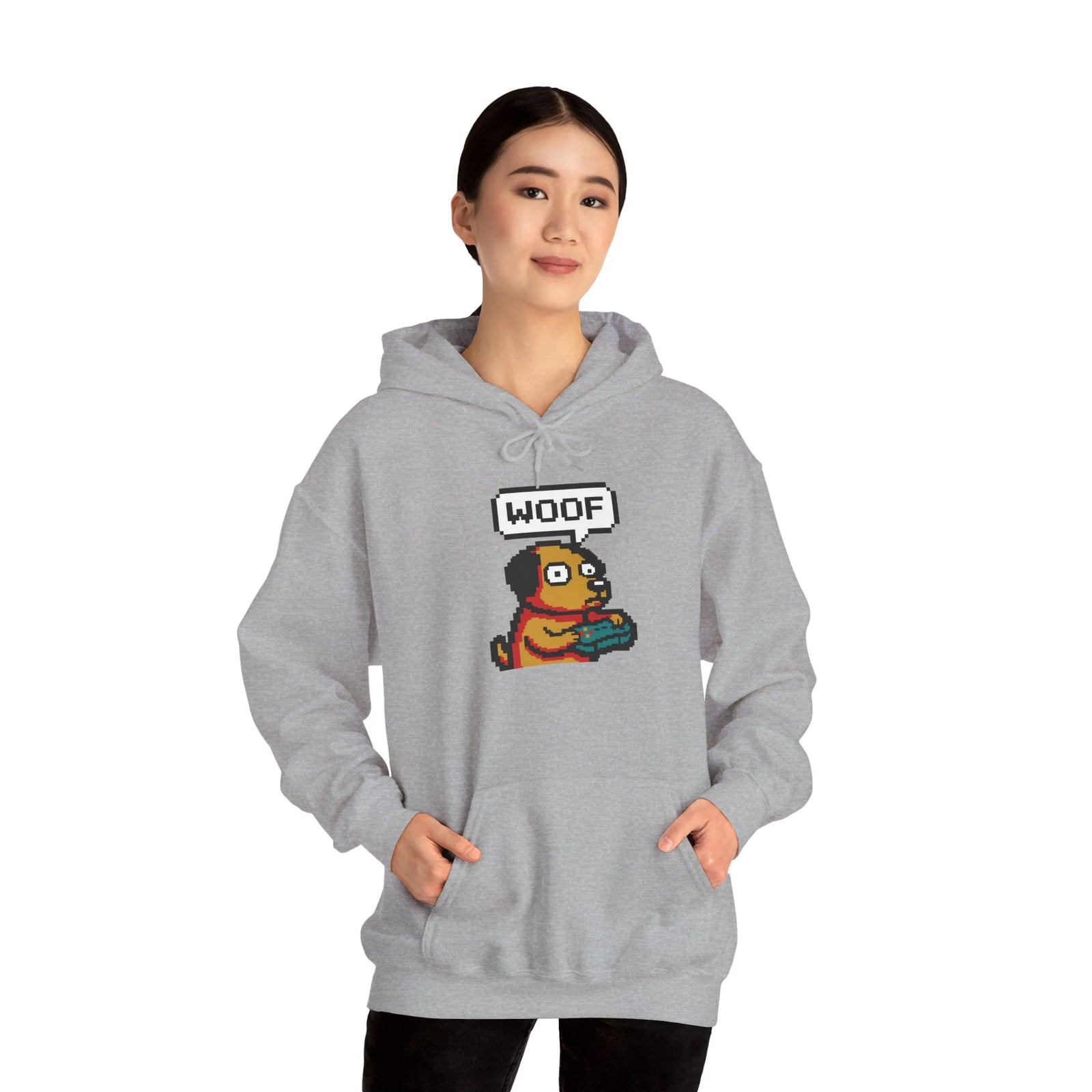 Player One 8-Bit Gaming Dog Hoodie - Soft Cotton-Poly Blend Fleece - Unisex White