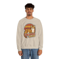 Orange Tabby Retro Sunset Graphic Sweatshirt - Heavy Blend Crewneck Fleece - Unisex White