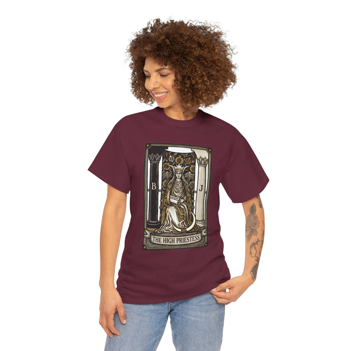 The High Priestess Tarot Card T-Shirt - Heavy Cotton Classic Fit Tee - Unisex White