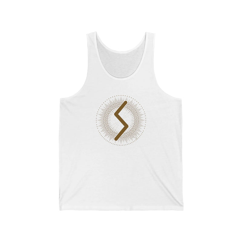 Sowulo Rune Sun Graphic Tank Top - Lightweight Ringspun Cotton Jersey - Unisex White