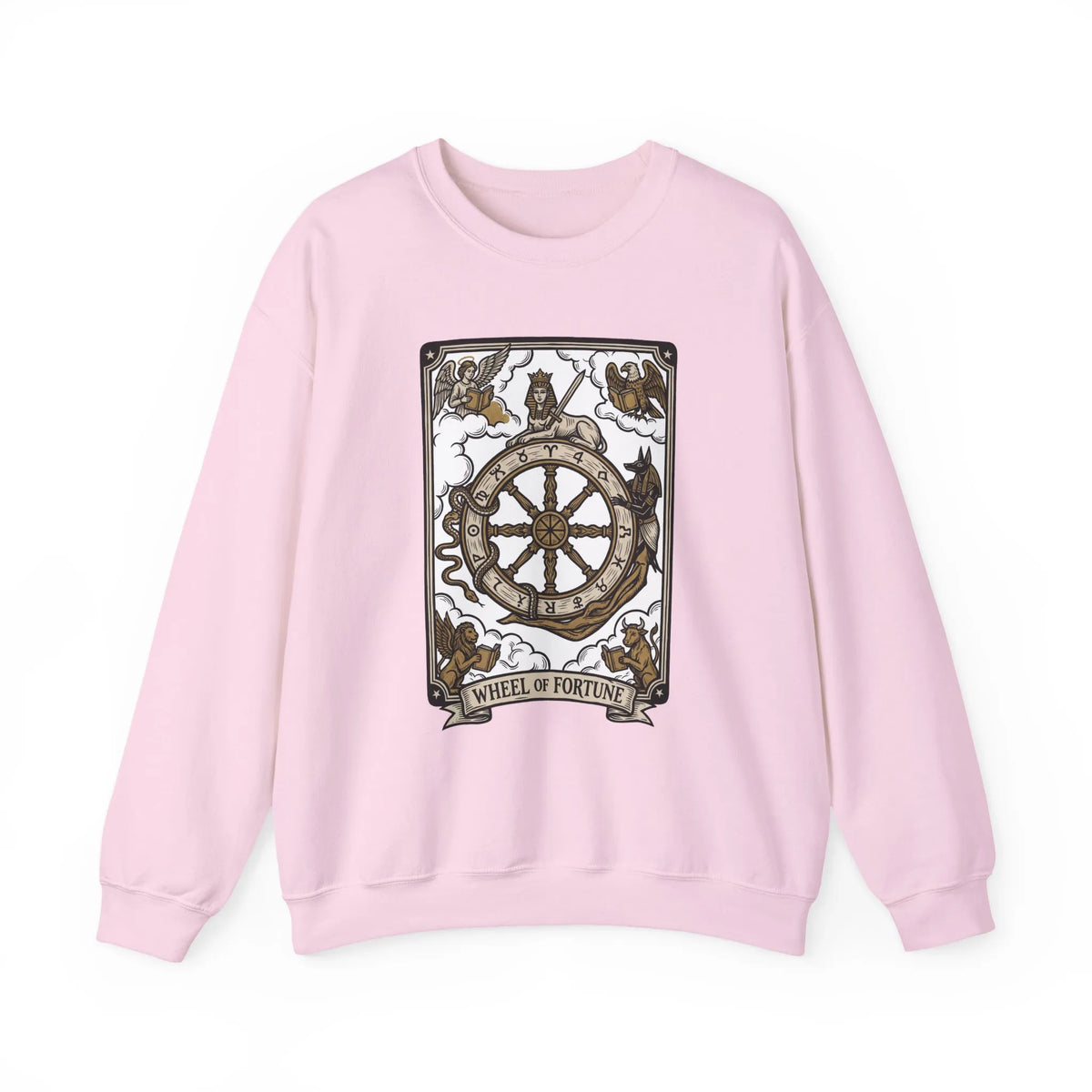 Wheel of Fortune Tarot Card Sweatshirt - Heavy Blend Crewneck Fleece - Unisex White