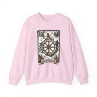 Wheel of Fortune Tarot Card Sweatshirt - Heavy Blend Crewneck Fleece - Unisex White