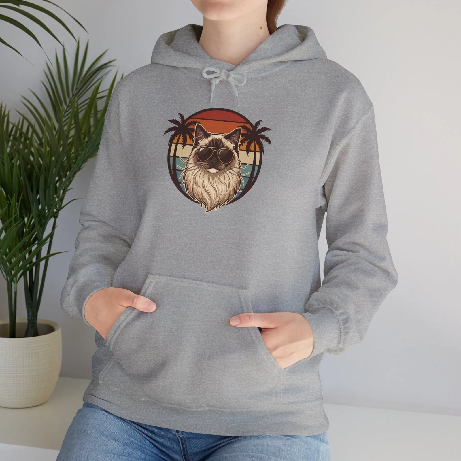 Ragdoll Cat Aviator Sunset Hoodie - Heavy Blend Cotton-Poly Fleece - Unisex Off White