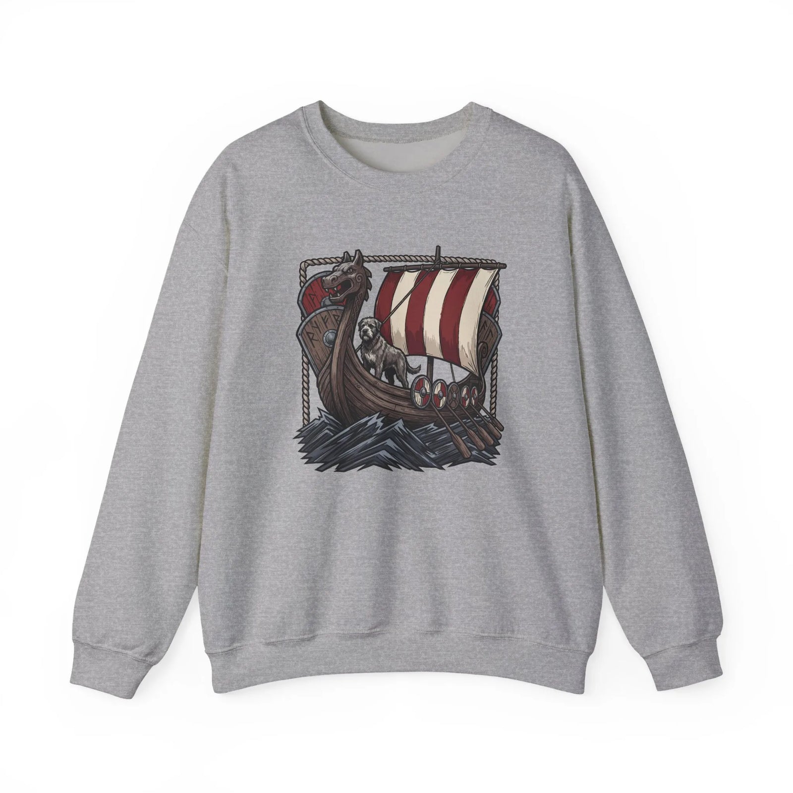 Viking Berserker Dogs Longship Prow Sweatshirt - Heavy Blend Cotton Poly Crewneck - Unisex White