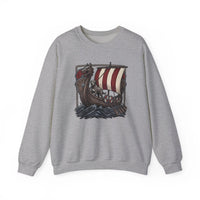 Viking Berserker Dogs Longship Prow Sweatshirt - Heavy Blend Cotton Poly Crewneck - Unisex White
