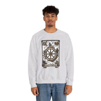 Wheel of Fortune Tarot Card Sweatshirt - Heavy Blend Crewneck Fleece - Unisex White